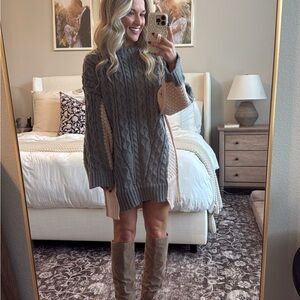 Vici Gray Cable Knit Long Sleeve Dress